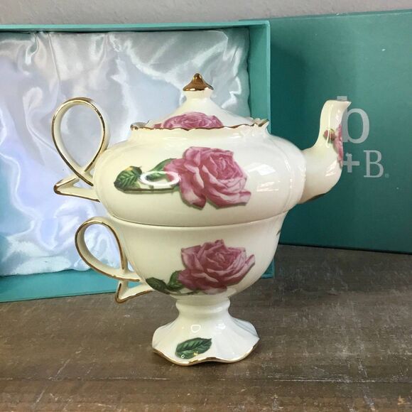 Burton and Burton Romantic Rose Cottagecore Regencycore Tea Pot Cup Saucer Set - Picture 1 of 10